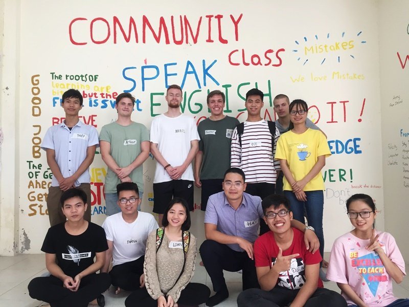 Student cohort together on an educational travel programme in Vietnam